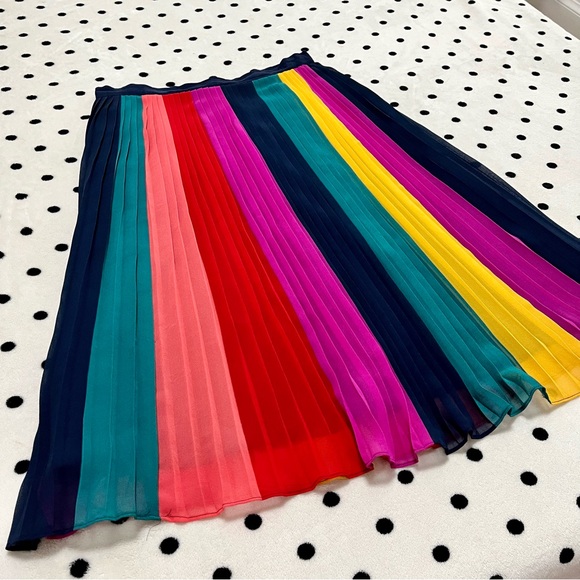 J. Crew Rainbow Sunburst Pleated Midi Skirt Size 6 - Picture 2 of 7